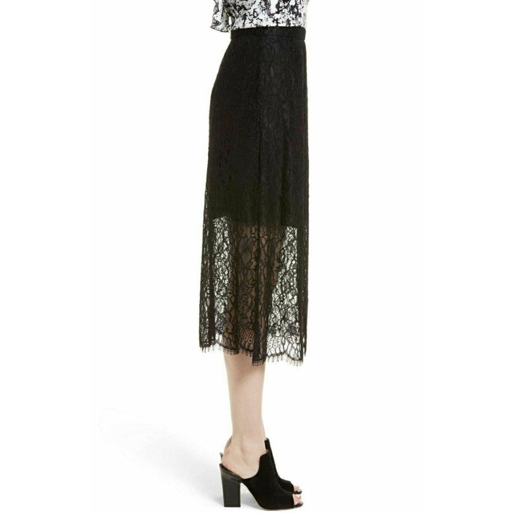 LEWIT Women's Black Lace Midi Skirt Size 6 $349 - Picture 7 of 13